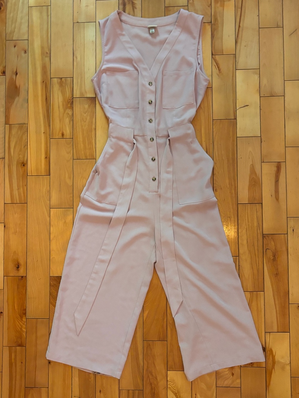 A new day - Dusty Blush Pink Sleeveless V-Neck Button-Front Wide-Leg Jumpsuit